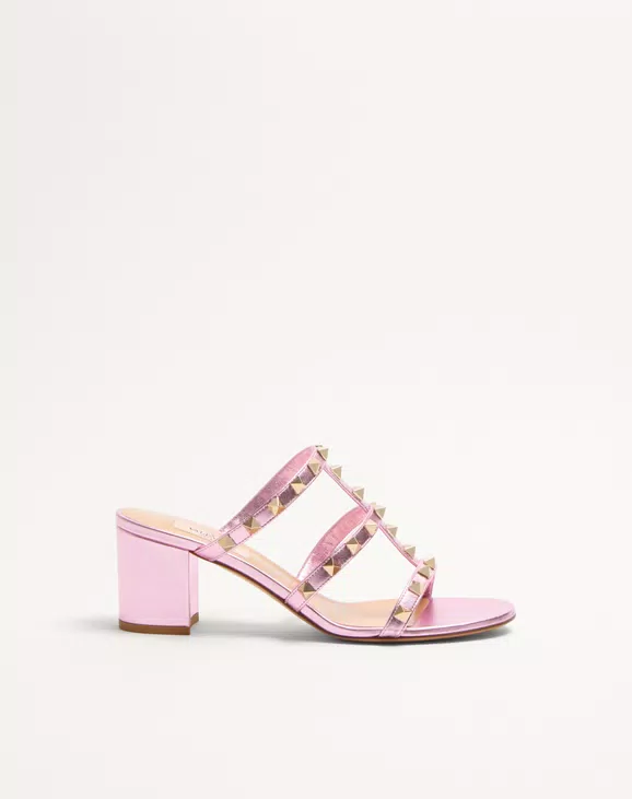 Valentino Rockstud Slide Sandal In Laminated Nappa 60Mm - Image 1